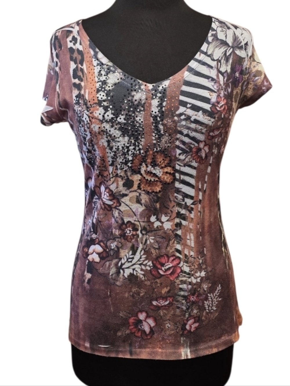 Cache Vintage Y2K Tee Mixed Floral & Leopard Tuscan 2000s Housewife Large